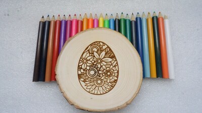 Color your own Easter egg floral wood slice craft kit, comes with colored pencils - image1